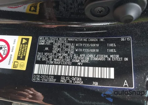 2015 Lexus Rx 350 from USA, damaged, VIN 2T2BK1BA0FC330102